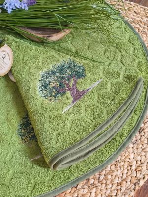 Asciugamano tondo da cucina Coton Blanc serie Albero d'ulivo colore verde