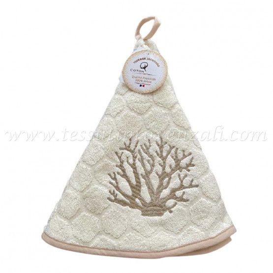 Asciugamano tondo da cucina Coton Blanc serie Corallo colore avorio chiaro