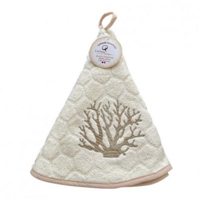 Asciugamano tondo da cucina Coton Blanc serie Corallo colore avorio chiaro