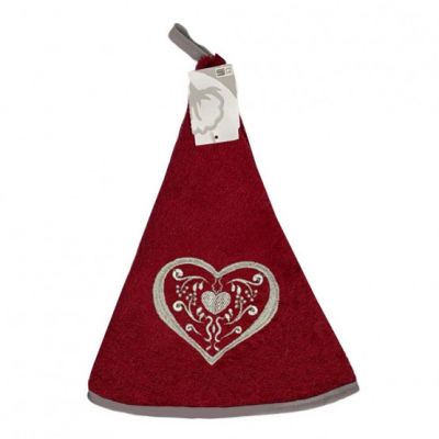 Asciugamano tondo da cucina Coton Blanc serie Cuore colore bordeaux