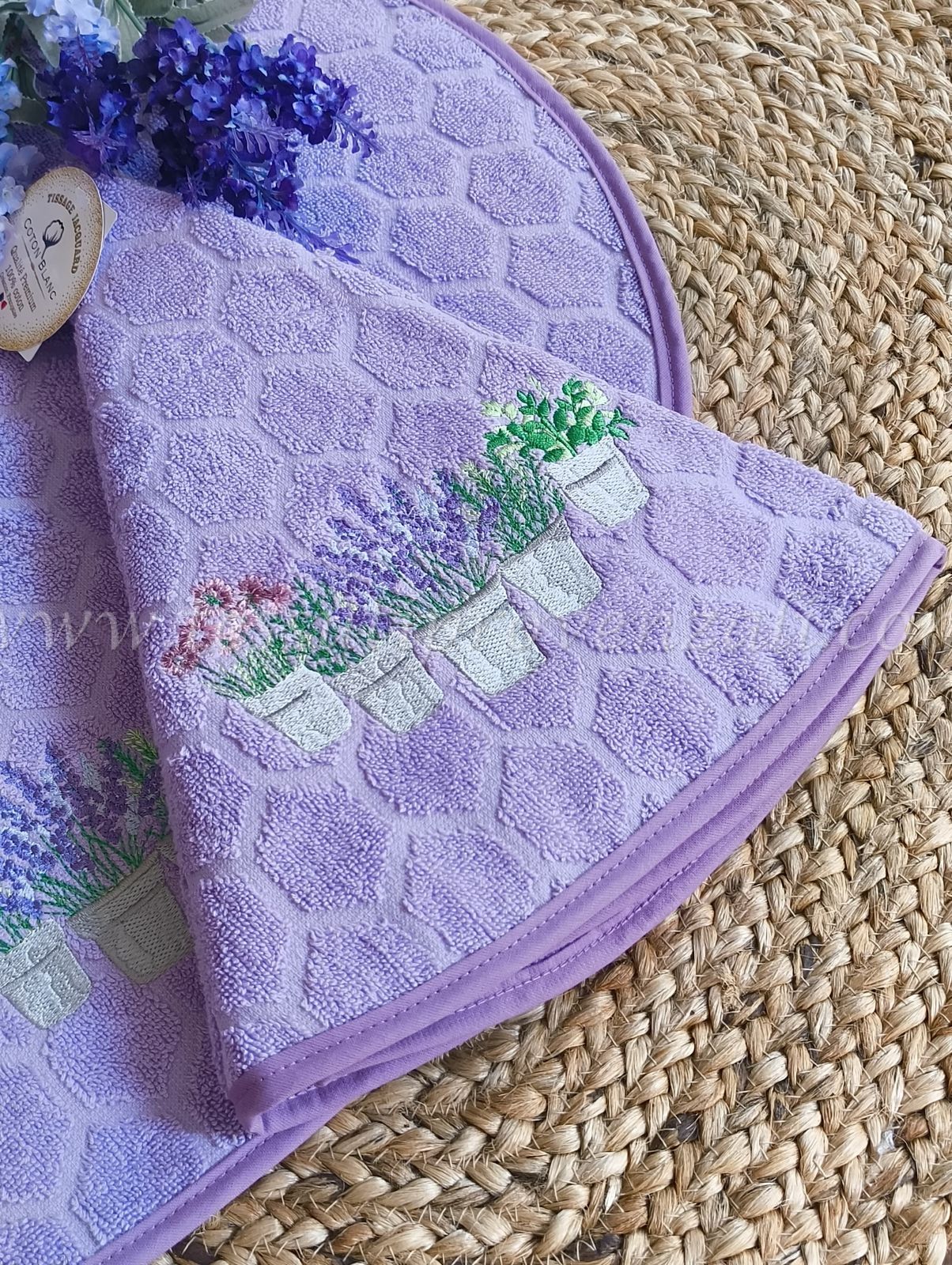 Asciugamano tondo da cucina Coton Blanc serie Erbe Provenzali colore lilla