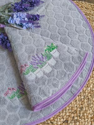 Asciugamano tondo da cucina Coton Blanc serie Erbe Provenzali colore grigio