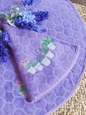 Asciugamano tondo da cucina Coton Blanc serie Erbe Provenzali colore lavanda