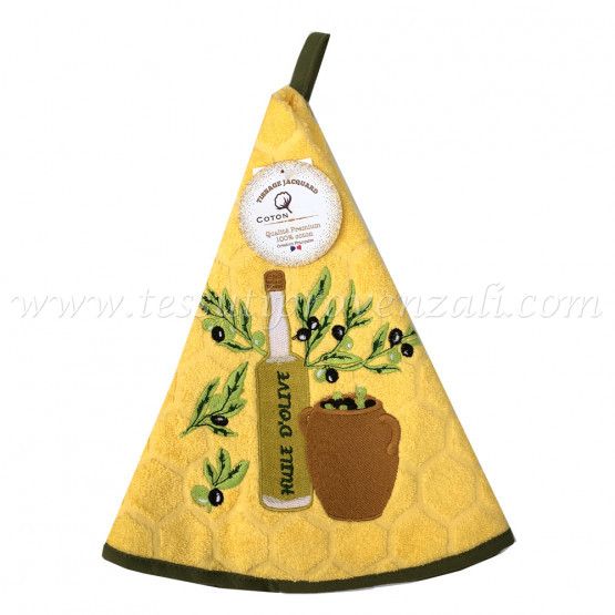 Asciugamano tondo da cucina Coton Blanc serie Huile d'Olive colore giallo