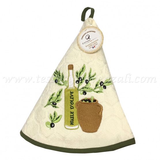 Asciugamano tondo da cucina Coton Blanc serie Huile d'Olive colore avorio chiaro