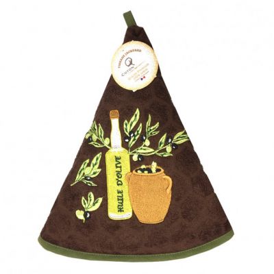 Asciugamano tondo da cucina Coton Blanc serie Huile d'Olive colore cioccolato