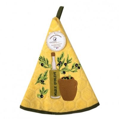 Asciugamano tondo da cucina Coton Blanc serie Huile d'Olive colore giallo