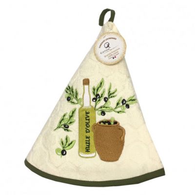 Asciugamano tondo da cucina Coton Blanc serie Huile d'Olive colore avorio chiaro