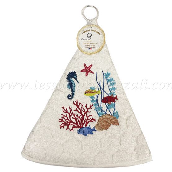 Asciugamano tondo da cucina Coton Blanc serie La mer colore bianco