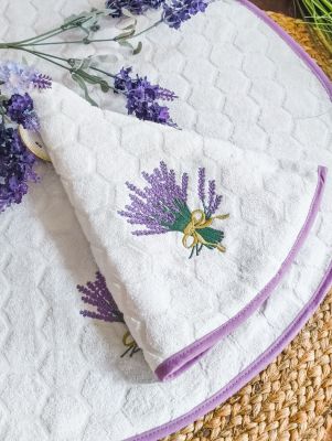 Asciugamano tondo da cucina Coton Blanc serie Mazzetto di Lavanda colore bianco