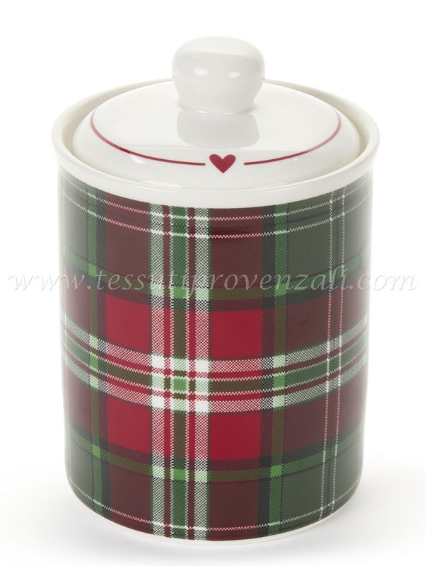 Barattolo ermetico in porcellana Nuvole di Stoffa serie Queen cm.11x17 h. - variante tartan