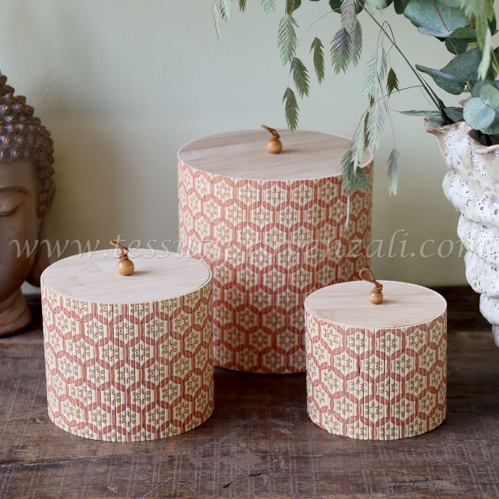 Barattolo in bambù Chic Antique serie Amilly misura grande diam. 10x8 h.