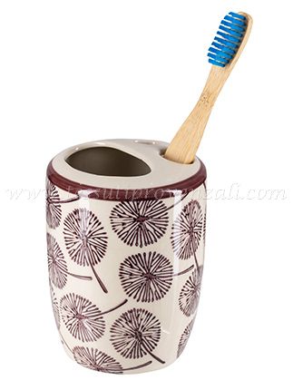 Bicchiere porta spazzolini in gres porcellanato serie Floral