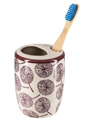 Bicchiere porta spazzolini in gres porcellanato serie Floral
