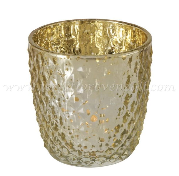 Bicchiere portalumino Boltze vetro mercurizzato dorato h. 9 cm