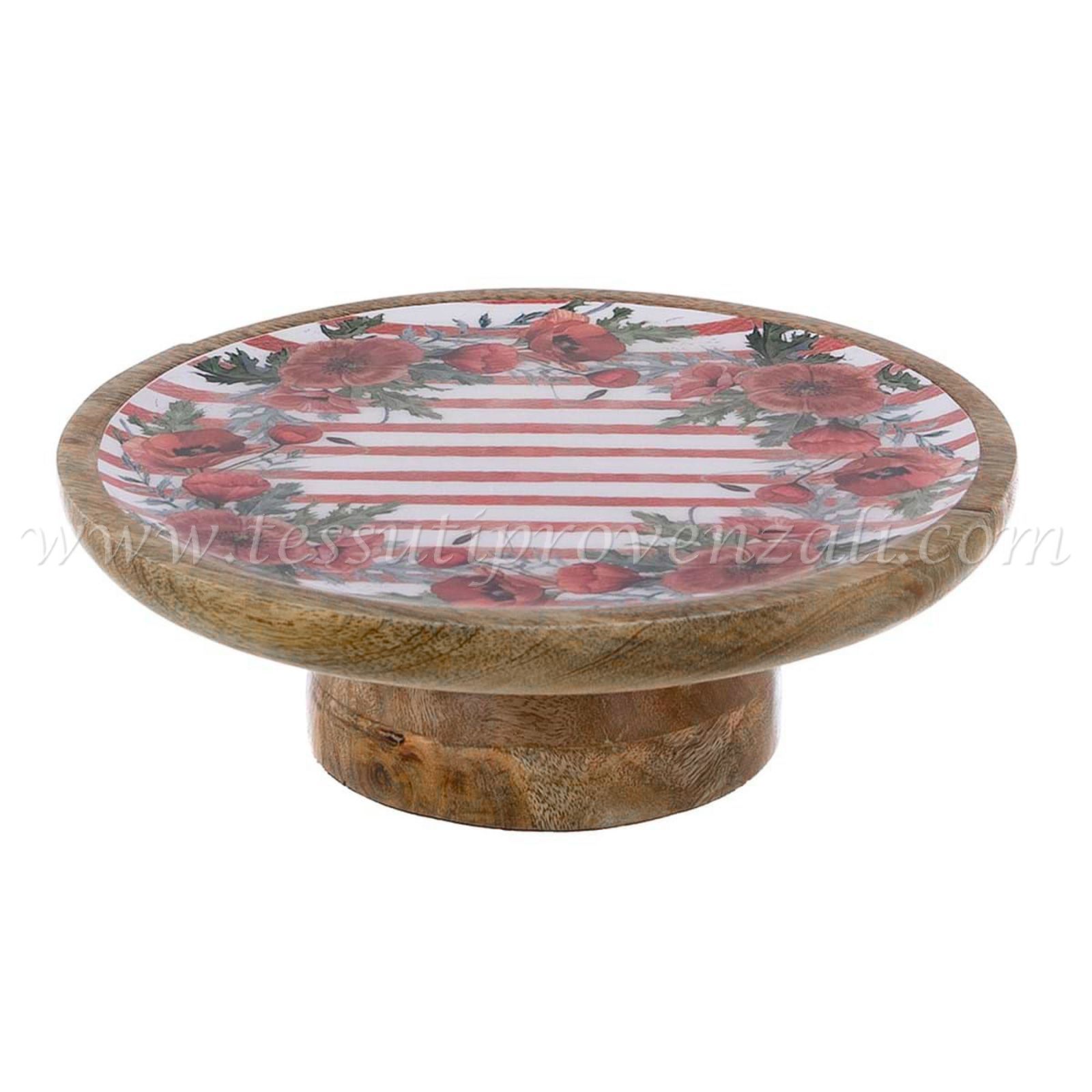 Blanc Mariclo alzatina in legno con decoro papaveri serie Coquelicot diametro cm.25x8 h.