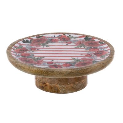 Blanc Mariclo alzatina in legno con decoro papaveri serie Coquelicot diametro cm.25x8 h.