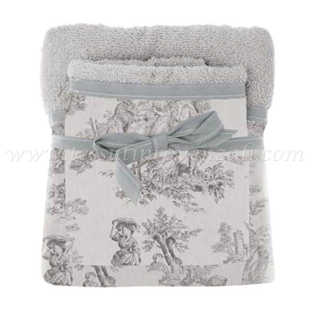 Blanc Mariclo asciugamani viso + ospite toile de jouy grigio chiaro