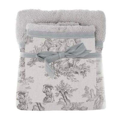 Blanc Mariclo asciugamani viso + ospite toile de jouy grigio chiaro