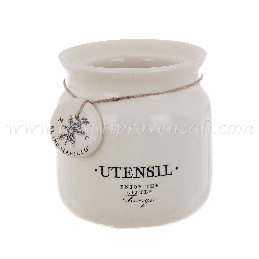 Blanc Mariclo barattolo in ceramica porta utensili serie La Dispensa cm.11x15 h.- scritta Utensil
