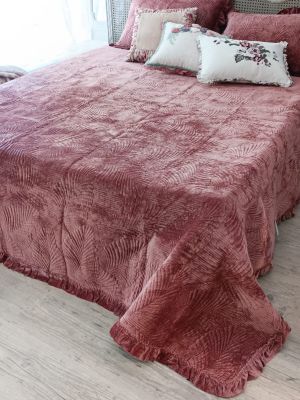 Blanc Mariclò boutis matrimoniale in velluto con balza serie Foliage Velvet colore ruggine