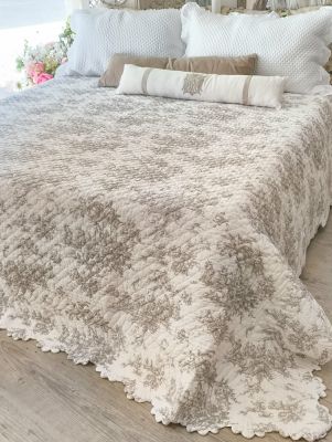 Blanc Mariclo boutis trapuntato in cotone matrimoniale toile de jouy tortora chiaro