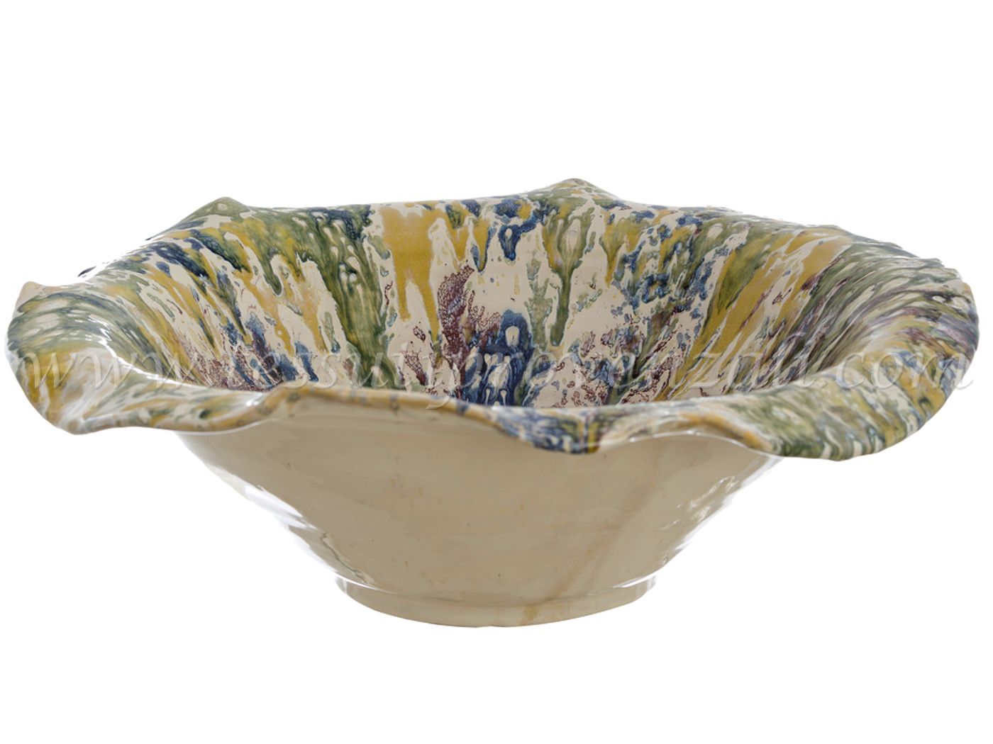 Blanc Mariclo centrotavola artigianale in ceramica serie Aegeo cm.34x12 h.