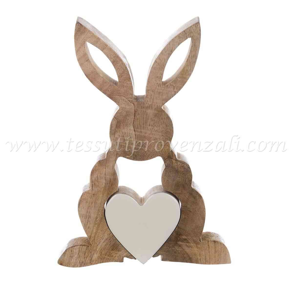 Blanc Mariclo coniglietto con cuore in legno serie Pasqua in Festa h. 25 cm.