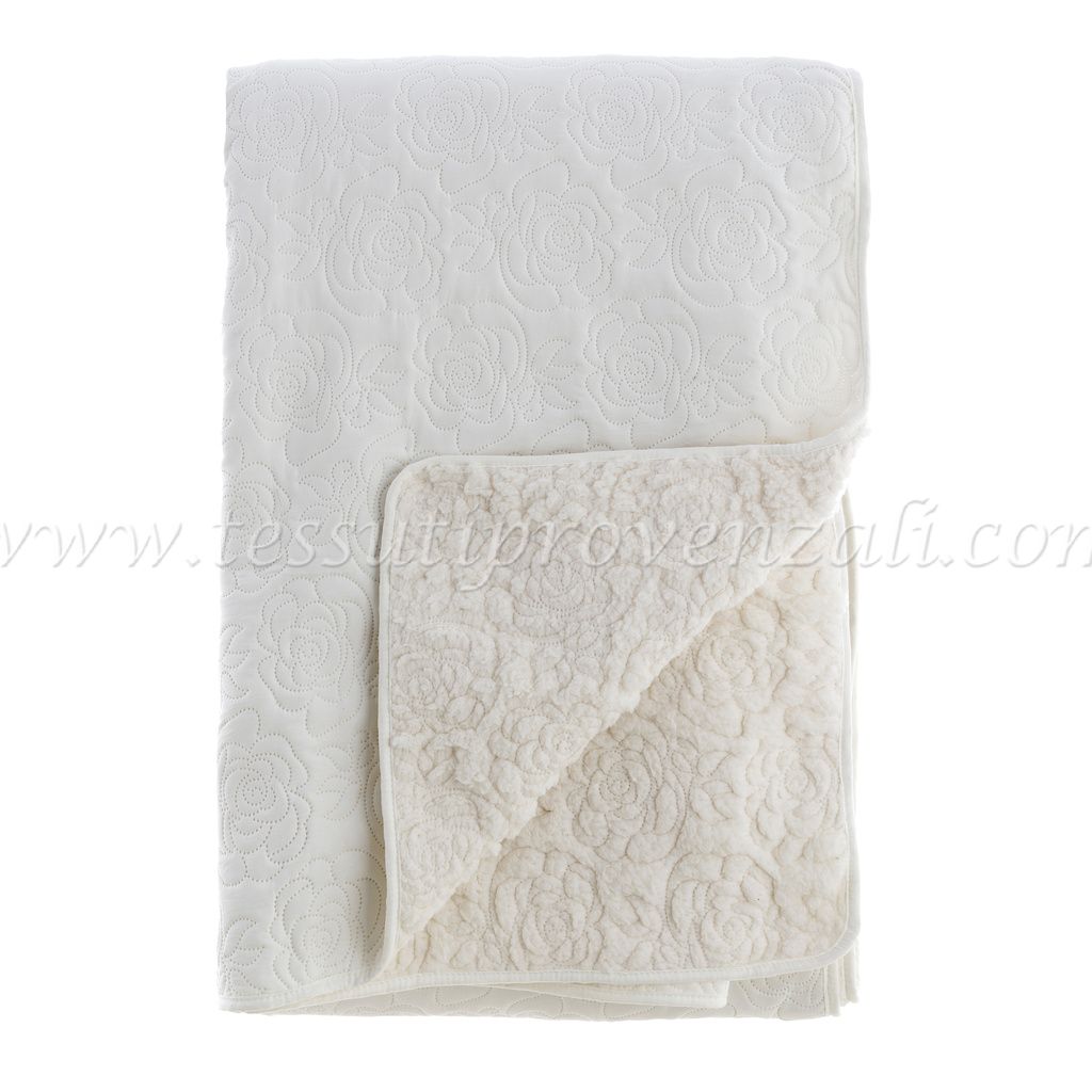 Blanc Mariclo coperta trapuntata con sherpa matrimoniale serie Rose Collection colore panna
