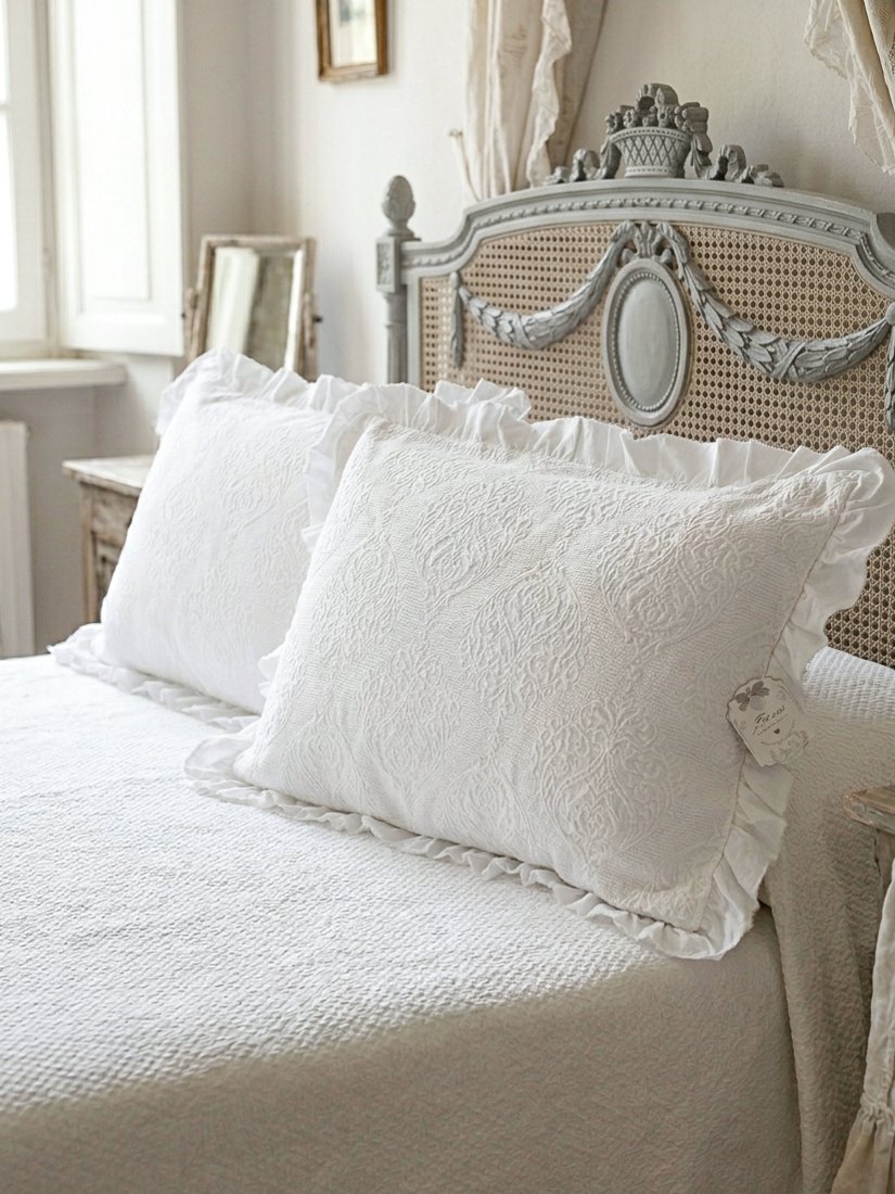Blanc Mariclo Jacquard-Kissenbezug aus Baumwolle Damast Serie weiße Farbe