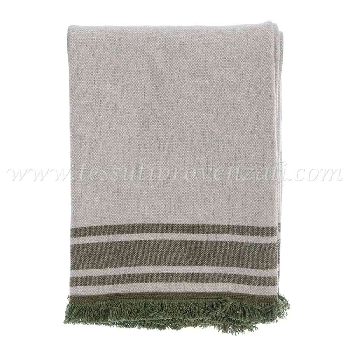 Blanc Mariclo copritutto / plaid misto lino bordo verde