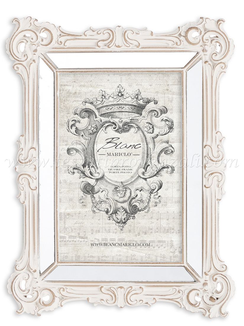Blanc Mariclo cornice portafoto con specchi serie Sentimento shabby chic cm.19x25 h.