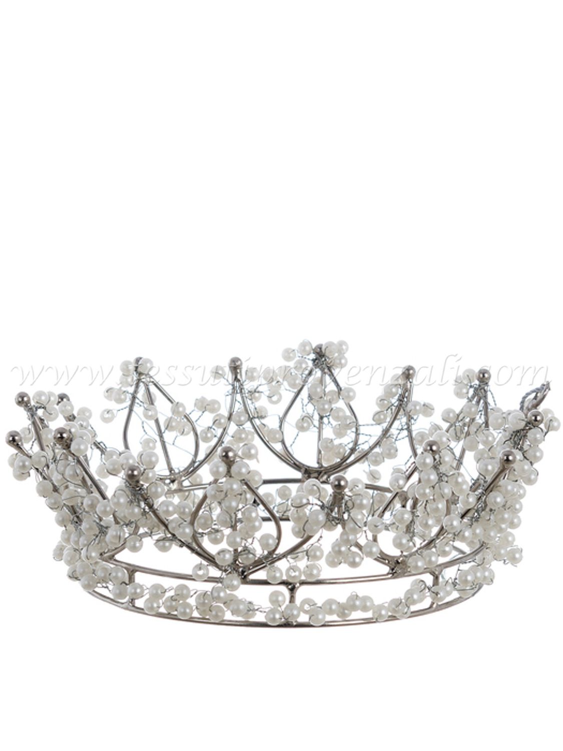 Blanc Mariclo corona decorativa con perline e cristalli serie Argentea cm.16x8 h. variante 2