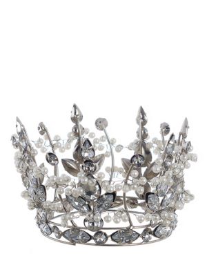 Blanc Mariclo corona decorativa con perline e cristalli serie Argentea cm.16x8 h. variante 1