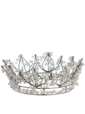 Blanc Mariclo corona decorativa con perline e cristalli serie Argentea cm.16x8 h. variante 2