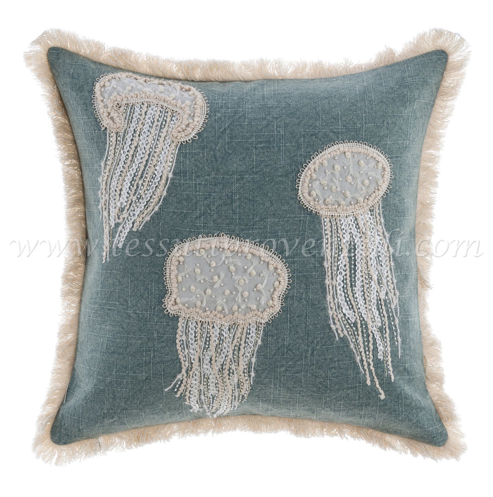 Blanc Mariclo cuscino arredo serie Vista Mare Collection con ricami ed applicazioni cm. 45x45