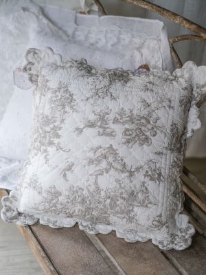 Blanc Mariclo cuscino boutis Toile de Jouy cm.45x45 shabby chic