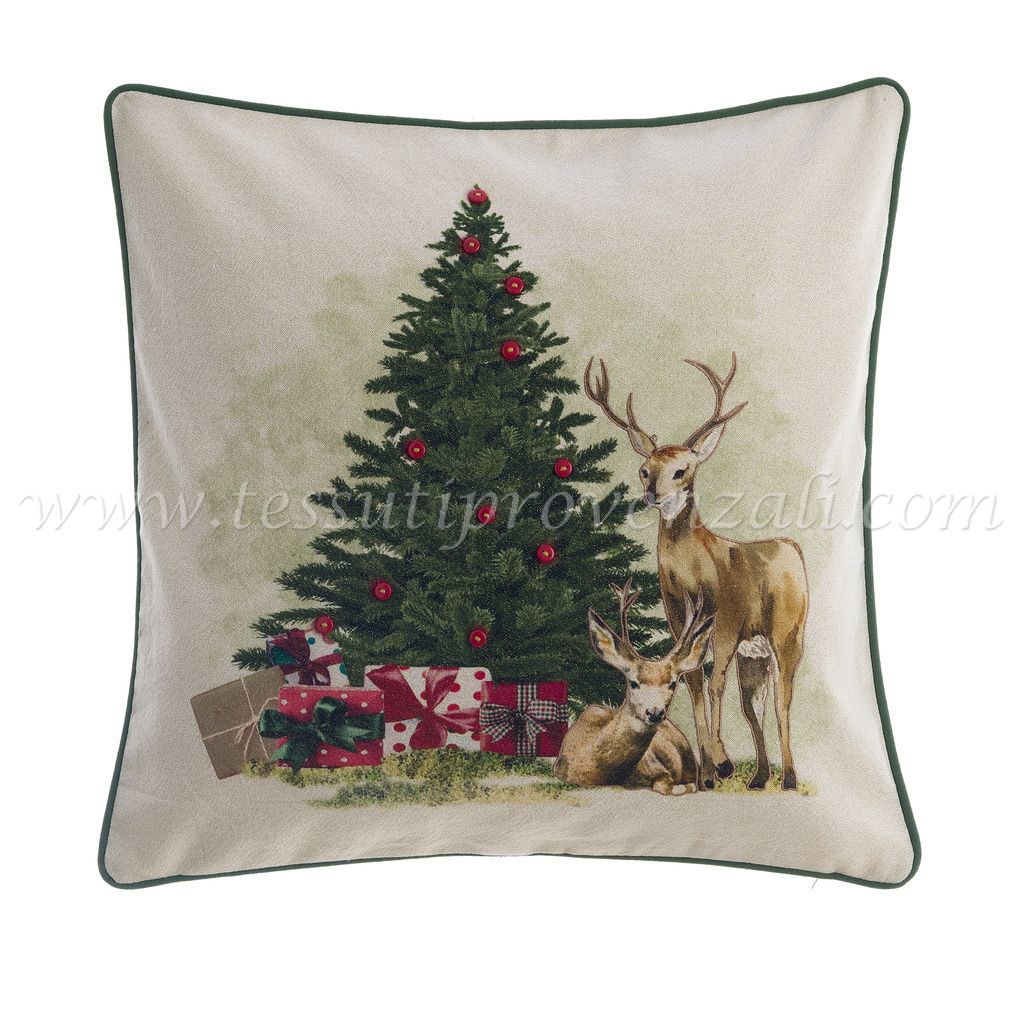 Blanc Mariclo cuscino con cervi e albero di Natale cm.45x45