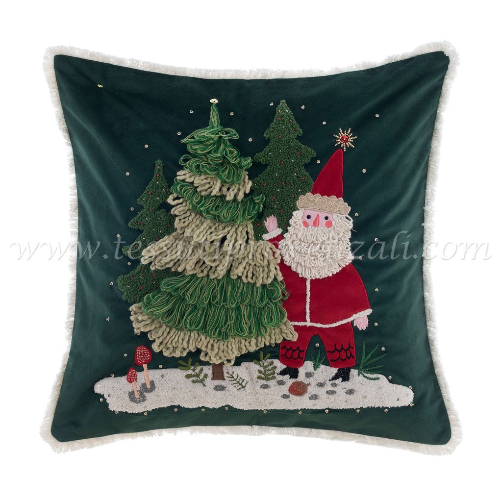 Blanc Mariclo cuscino con ricami ed applicazioni serie Xmas Chic cm. 45x45