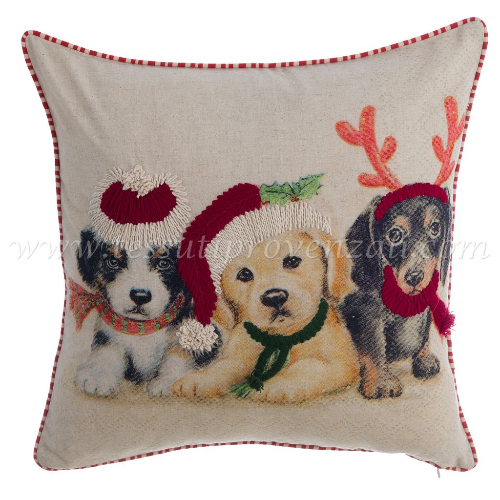Blanc Mariclo cuscino con ricami serie Xmas Pets cm. 45x45