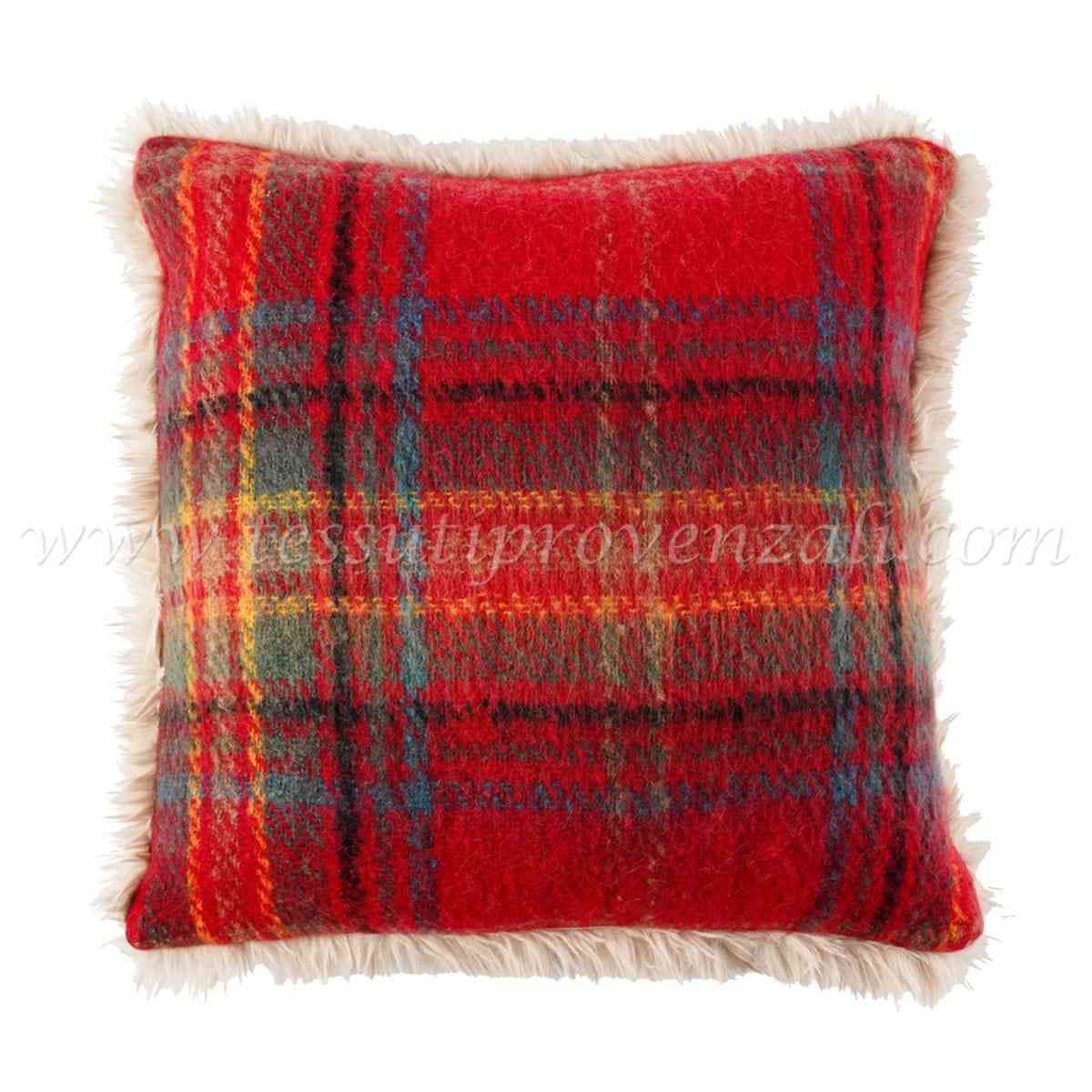 Blanc Mariclo cuscino doubleface con ecopelliccia serie Montana cm.45x45 colore tartan rosso