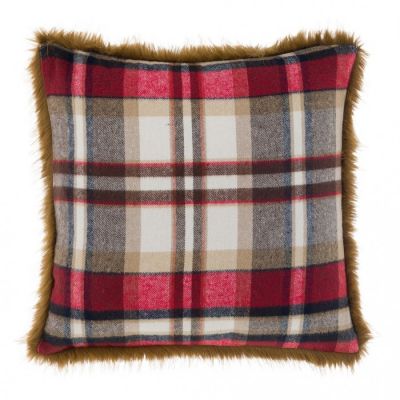 Blanc Mariclo cuscino doubleface con ecopelliccia serie Montana cm.45x45 colore tartan rosso e beige