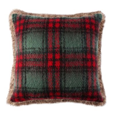 Blanc Mariclo cuscino doubleface con ecopelliccia serie Montana cm.45x45 colore tartan verde