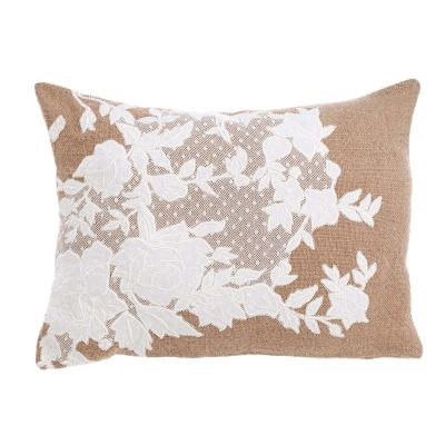 Blanc Mariclo cuscino in juta e cotone shabby con pizzo cm. 35x50