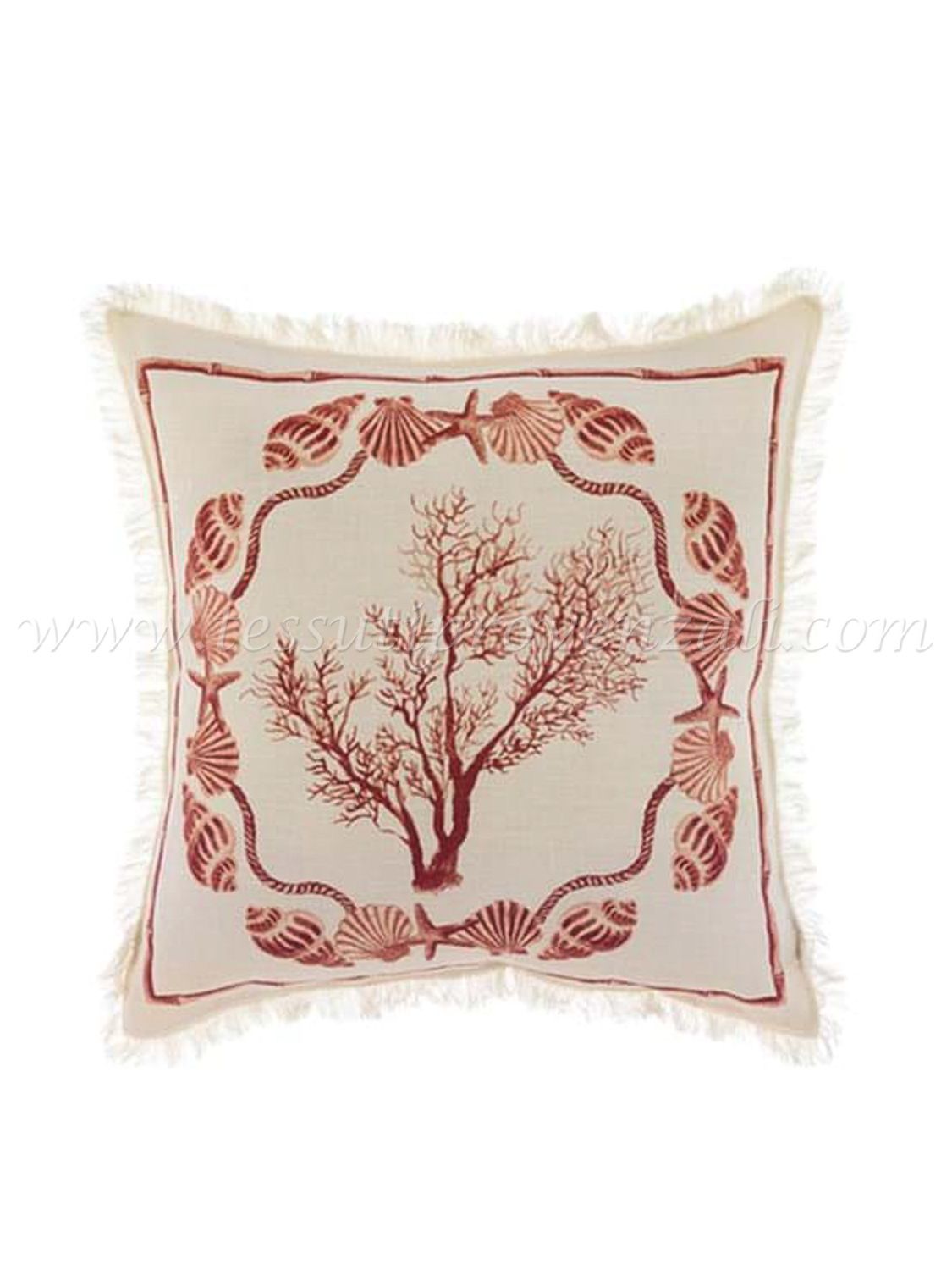 Blanc Mariclo cuscino in misto lino con frange serie Maldive cm.45x45 variante conchiglie