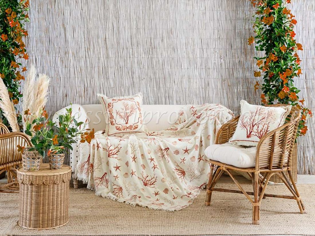 Blanc Mariclo cuscino in misto lino con frange serie Maldive cm