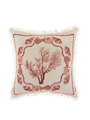 Blanc Mariclo cuscino in misto lino con frange serie Maldive cm.45x45 variante conchiglie