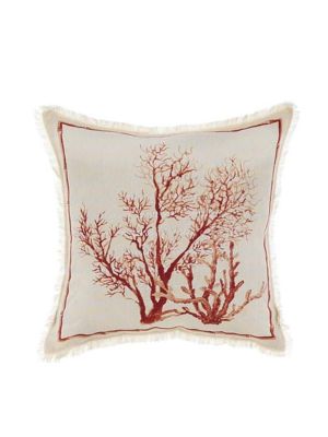 Blanc Mariclo cuscino in misto lino con frange serie Maldive cm.45x45 variante coralli