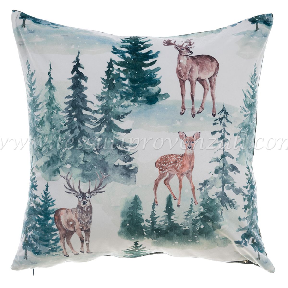 Blanc Mariclo cuscino in vellutino con stampa paesaggio invernale cm.45x45