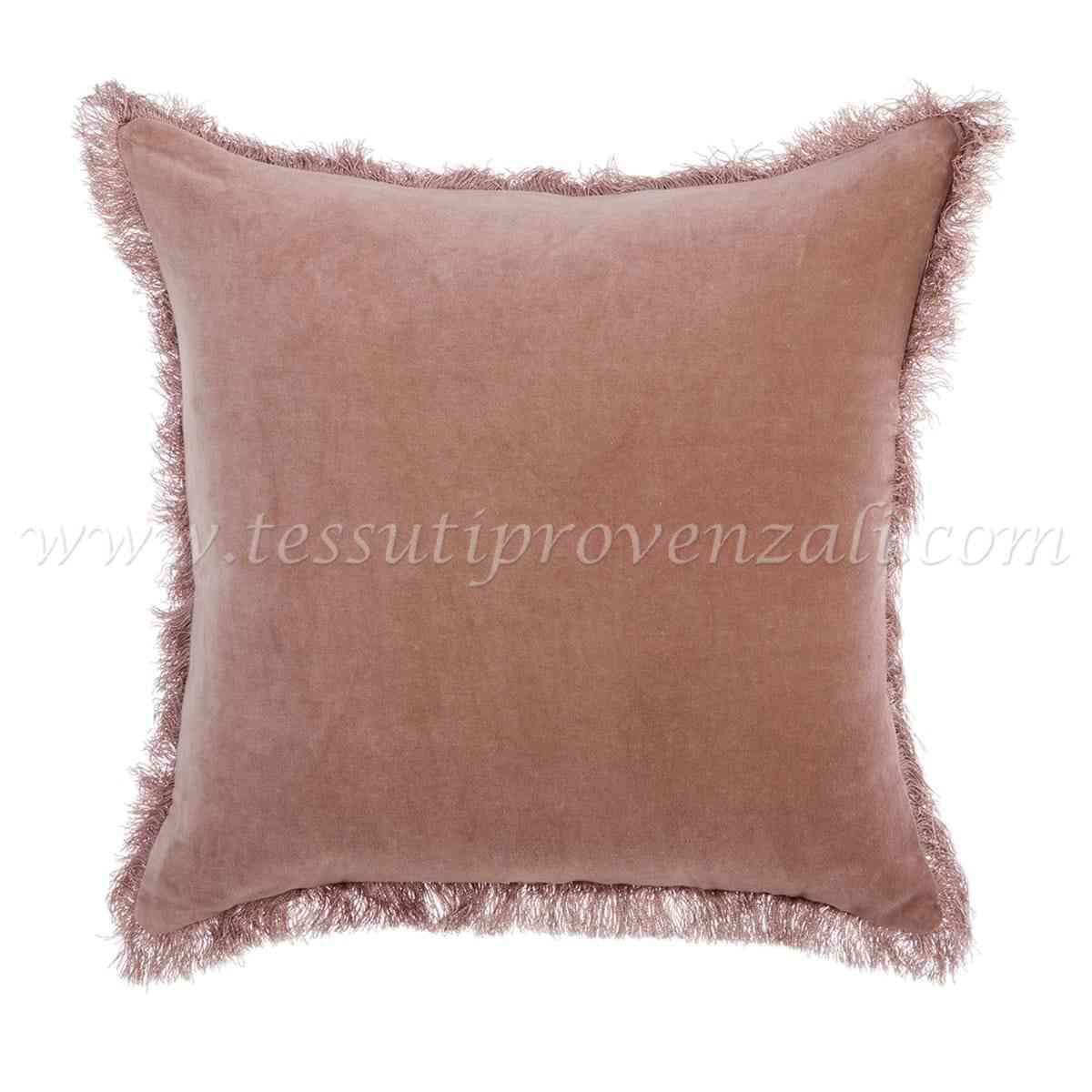 Blanc Mariclo cuscino in velluto con frange serie Bouquet colore cipria